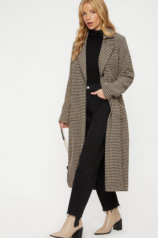 Dorothy Perkins Camel And Black Dogtooth Single Breasted Coat 2