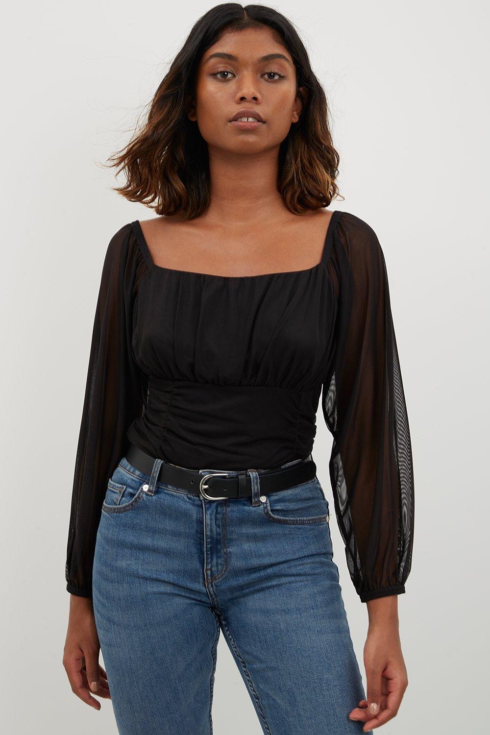 Puff sleeve 2024 mesh top