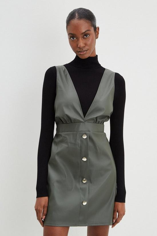 Dorothy Perkins Khaki Faux Leather Pinafore Dress 1
