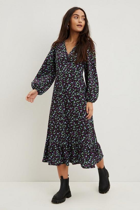 Dorothy Perkins Petite Daisy Floral Ruched Front Midi Dress 2