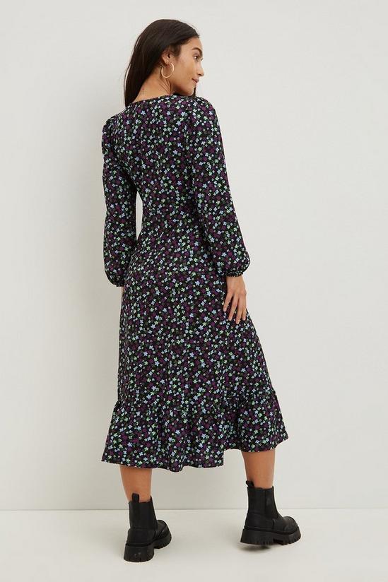 Dorothy Perkins Petite Daisy Floral Ruched Front Midi Dress 3