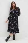 Dorothy Perkins Curve Blue Floral Ruched Front Midi Dress thumbnail 1