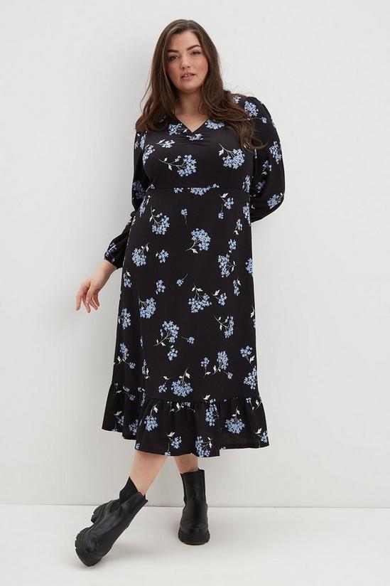 Dorothy Perkins Curve Blue Floral Ruched Front Midi Dress 1