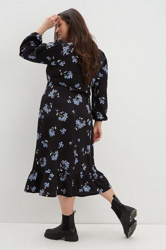 Dorothy Perkins Curve Blue Floral Ruched Front Midi Dress 3