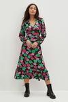 Dorothy Perkins Petite Floral Ruched Front Midi Dress thumbnail 1