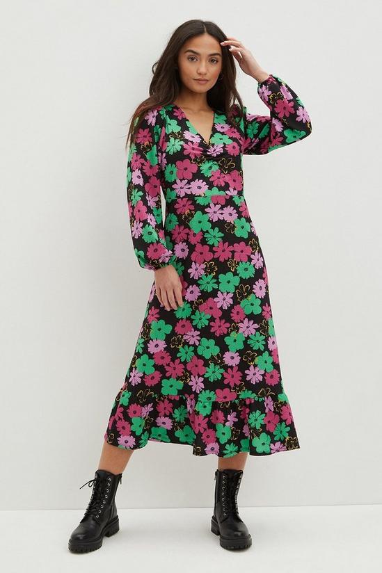 Dorothy Perkins Petite Floral Ruched Front Midi Dress 2
