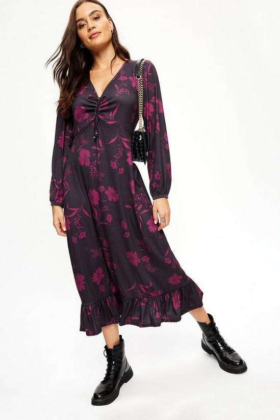 Dorothy Perkins Berry Large Floral Ruched Front Midi Dress 1