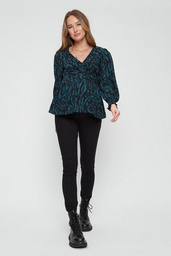 Dorothy Perkins Maternity Green Leopard Ruched Front Top 2