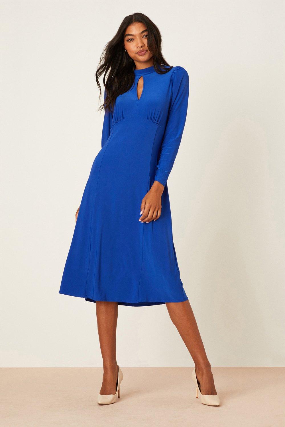 Dresses | Blue Keyhole Midi Dress | Dorothy Perkins