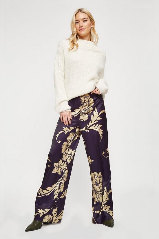 Dorothy Perkins Large Scale Ochre Floral Satin Trousers 2