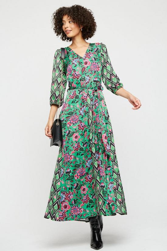 Dorothy Perkins Green Floral & Geo Godet Midaxi Dress 2