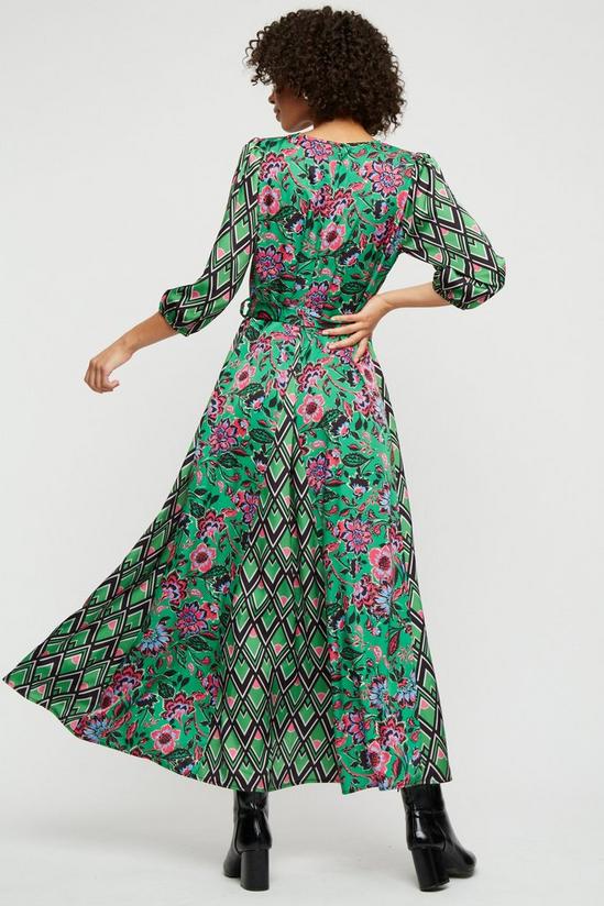 Dorothy Perkins Green Floral & Geo Godet Midaxi Dress 3
