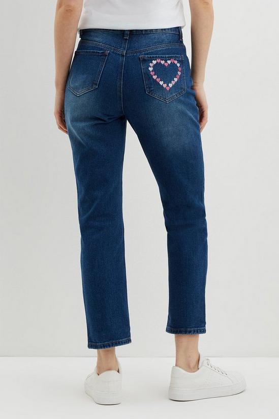 Dorothy Perkins Heart Embroidered Pocket Mid wash jeans 3
