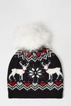 Dorothy Perkins Navy Knitted Reindeer Pom Hat thumbnail 2
