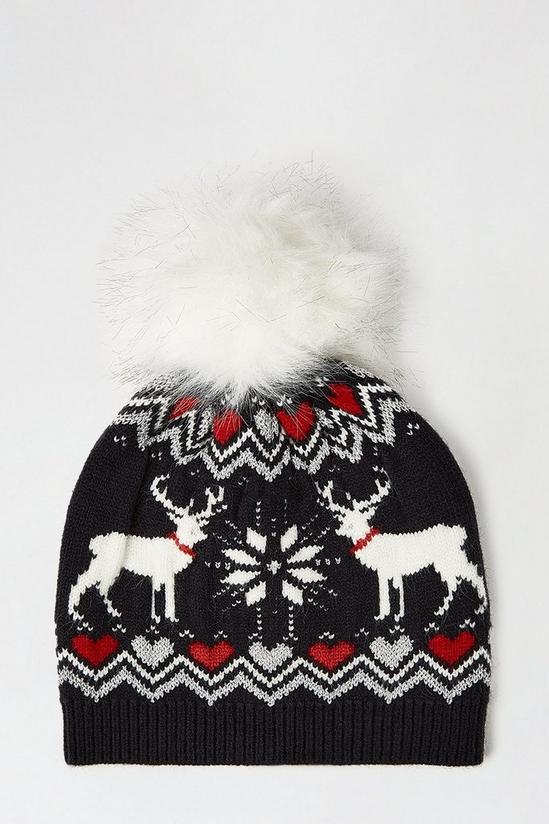 Dorothy Perkins Navy Knitted Reindeer Pom Hat 2