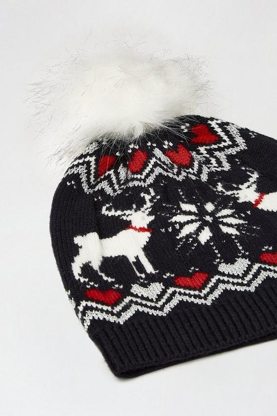 Dorothy Perkins Navy Knitted Reindeer Pom Hat 3