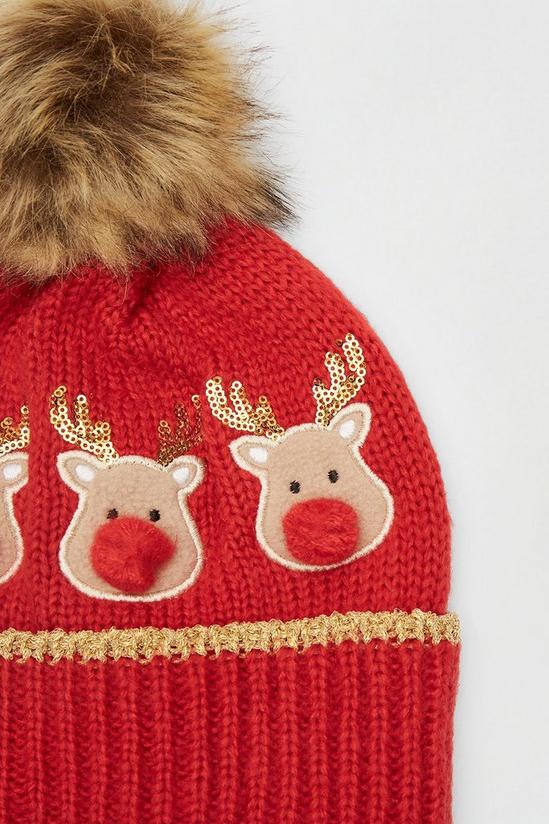 Dorothy Perkins Red Reindeer Beanie Hat 3
