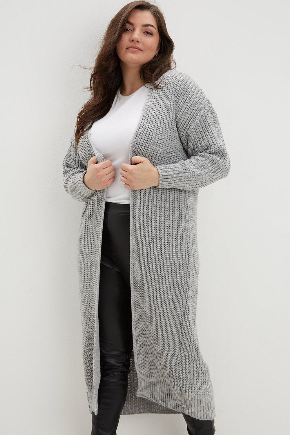 Women’s Curve Chunky Knit Long Cardigan - light grey - XL
