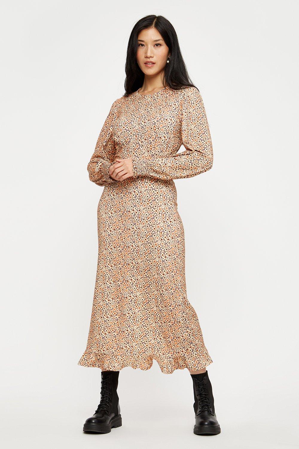 Dresses | Apricot Disty Floral Ruffle Hem Midi Dress | Dorothy Perkins