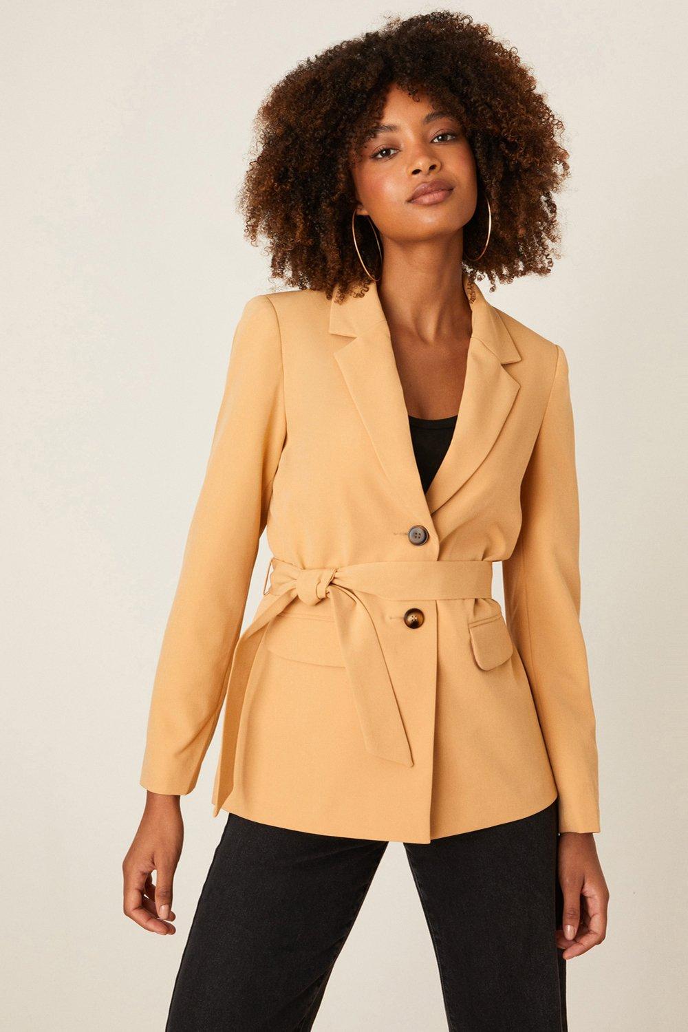 Womens Plain Relaxed Belted Blazer