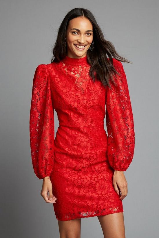 Dorothy Perkins Red Lace High Neck Mini Dress 1