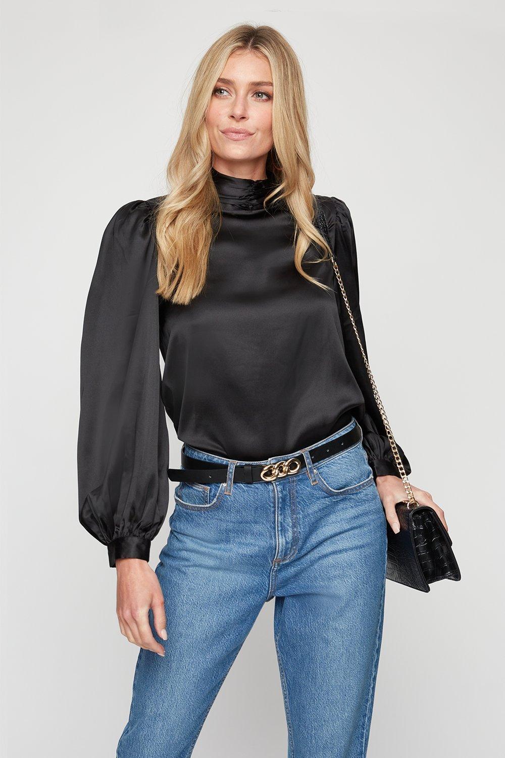 Black satin high hotsell neck top