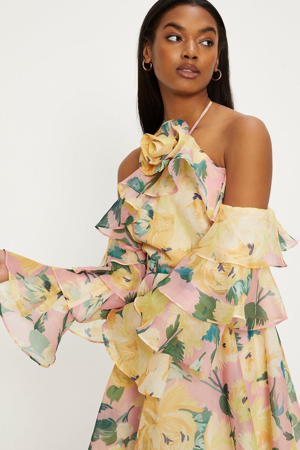 Dresses | Statement Flower Ruffle Sleeve Organza Mini Dress | Oasis