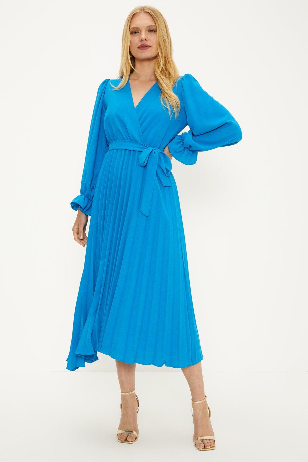 Oasis blue pleated sales dress