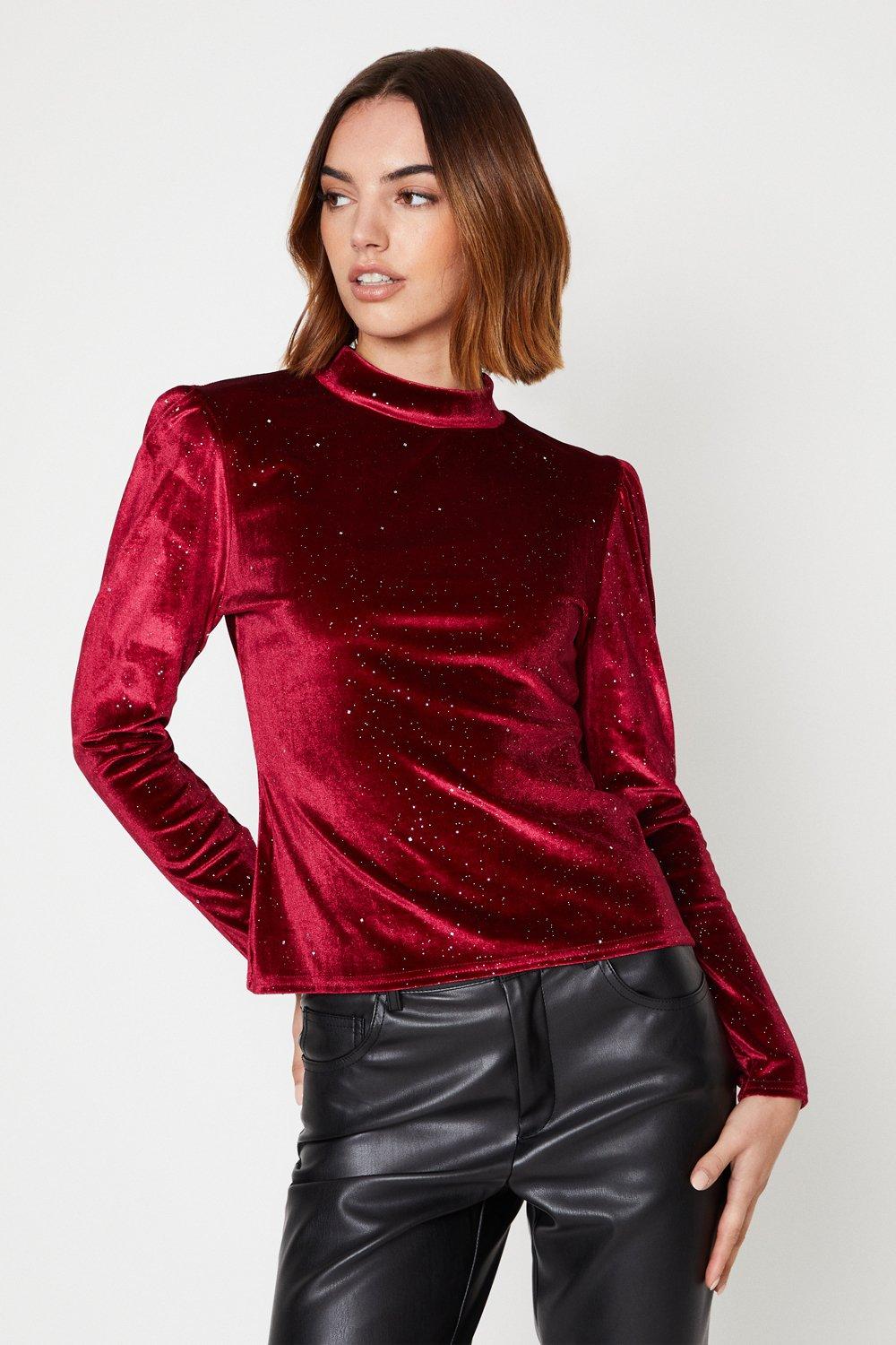 Tops Glitter Velvet Puff Sleeve Top Oasis 3652