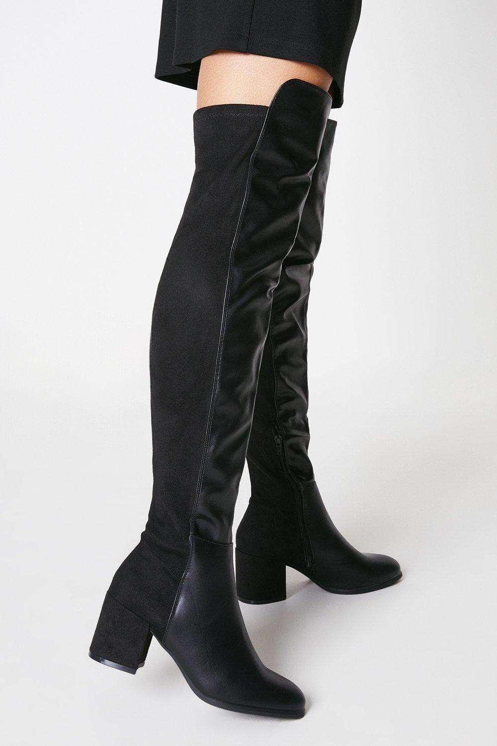 Boots Round Toe Block Heel Back Stretch Over The Knee Boots Oasis