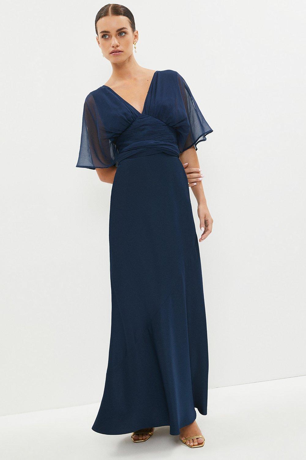 Dresses | Petite Chiffon Angel Sleeve Satin Maxi Dress | Coast