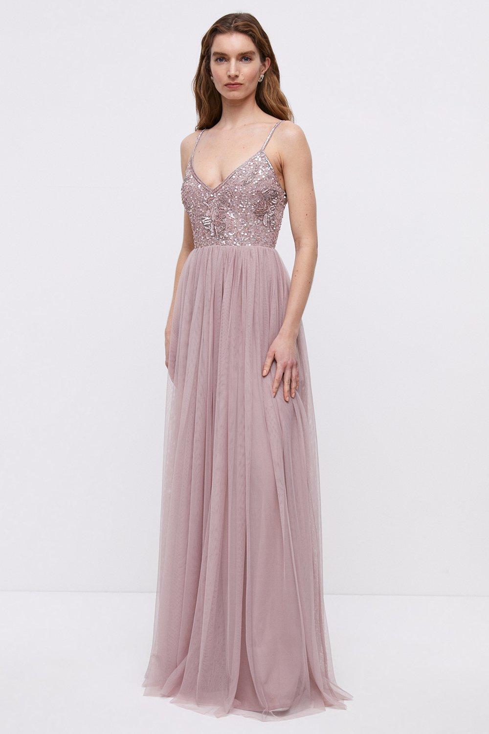 Maya cami strap maxi dress clearance with tulle skirt and embellishment