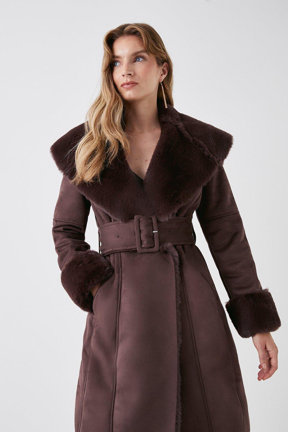 Jackets & Coats | Faux Shearling Collar Belted Long Coat | Coast