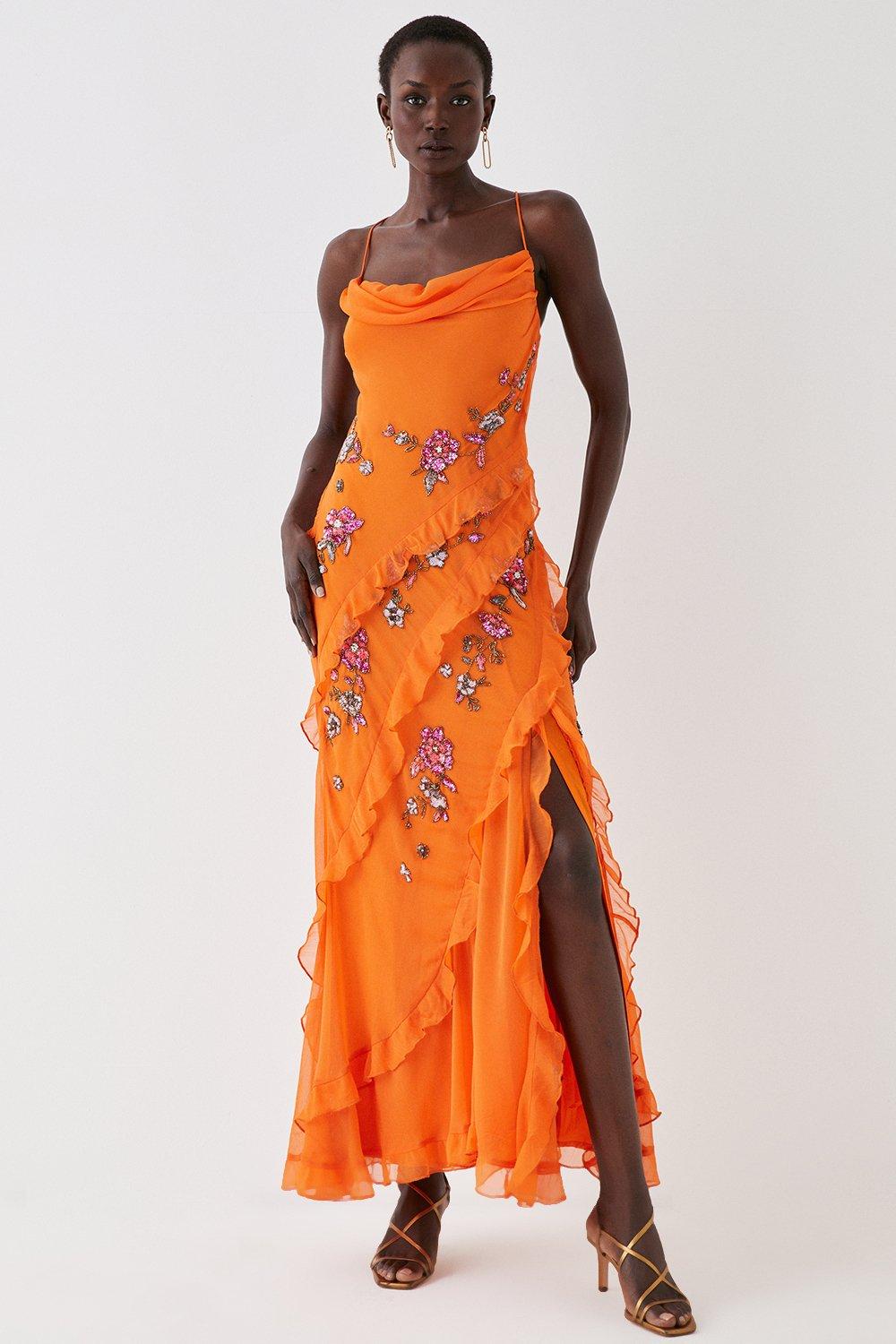 Dorothy perkins 2025 orange maxi dress