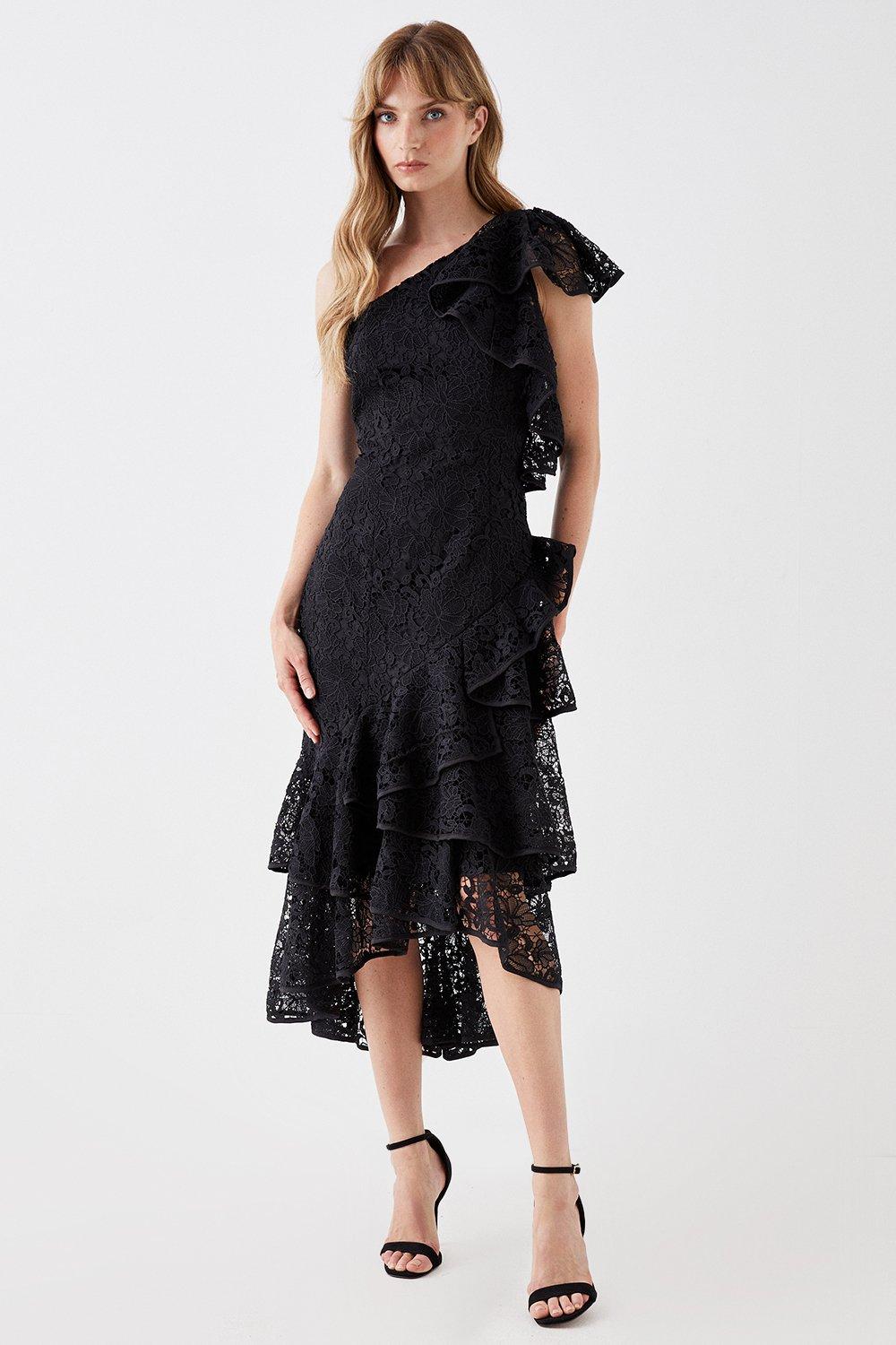 Live Unlimited Ruffle Lace Midi Dress, Black, 12