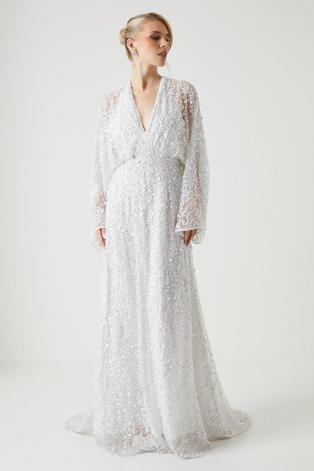 Dresses | All Over Sequin Embellished Kimono Wedding Dress | Coast