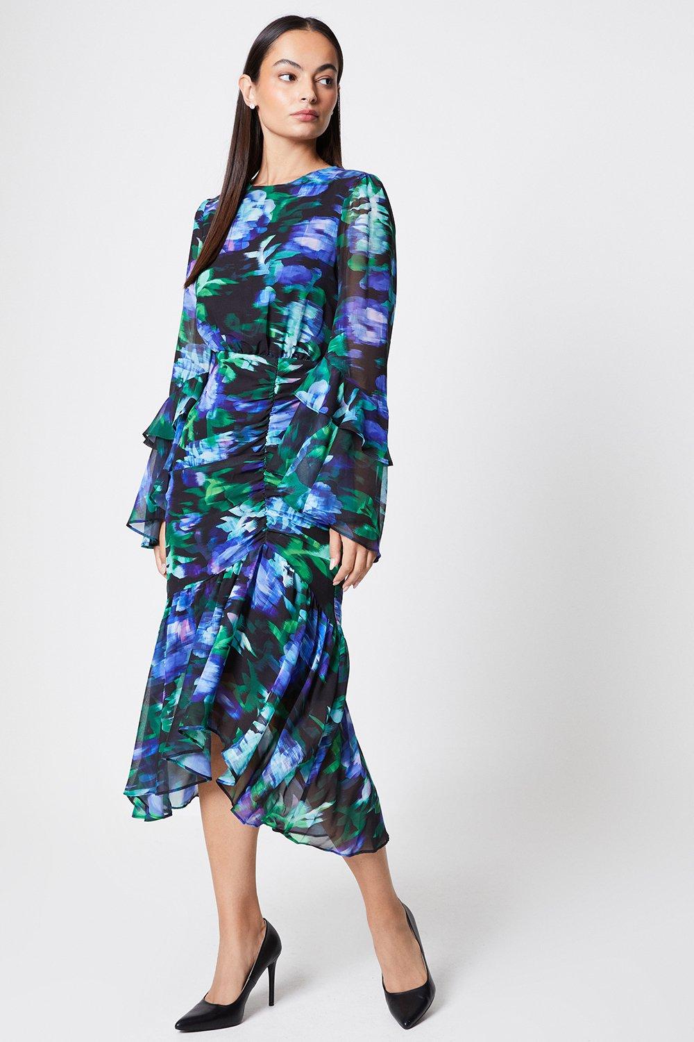 Oasis flute outlet sleeve midi dress