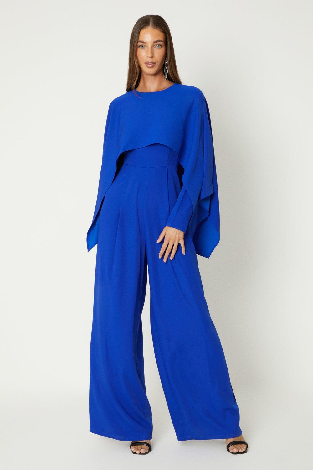 Royal blue best sale jumpsuit with cape