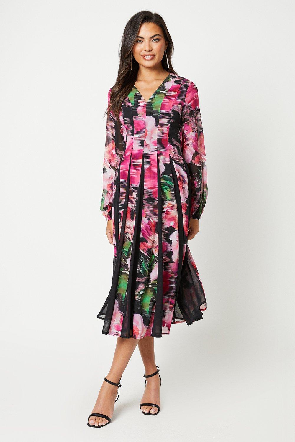 Dresses | Blurred Floral V-neck Godet Dress | Coast