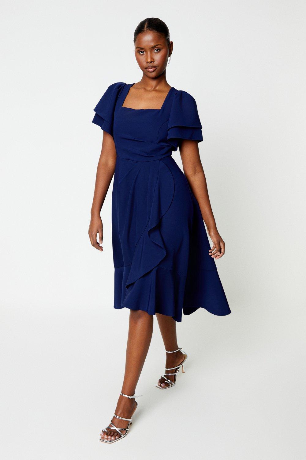 Blue ruffle wrap store skirt