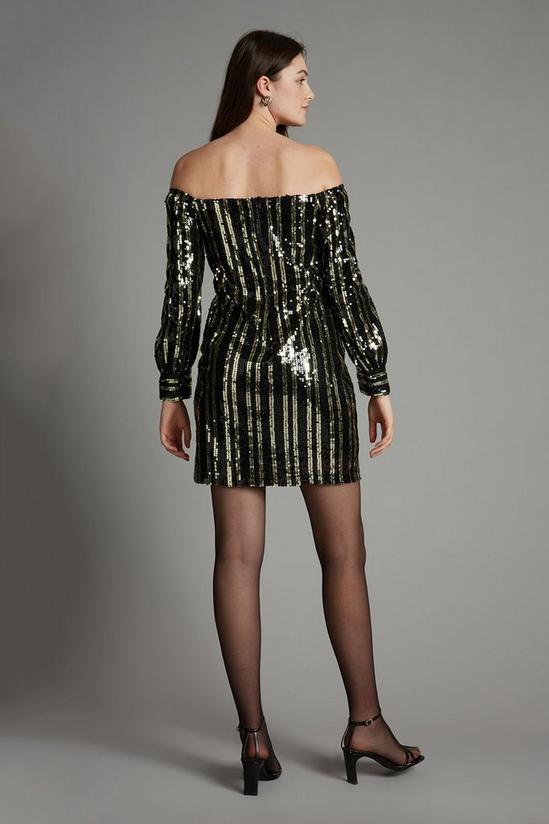 Dorothy Perkins Gold Stripe Sequin Bardot Mini Dress 3
