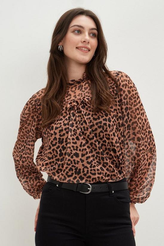 Dorothy Perkins Long Sleeve Leopard Mesh Frill Top 1