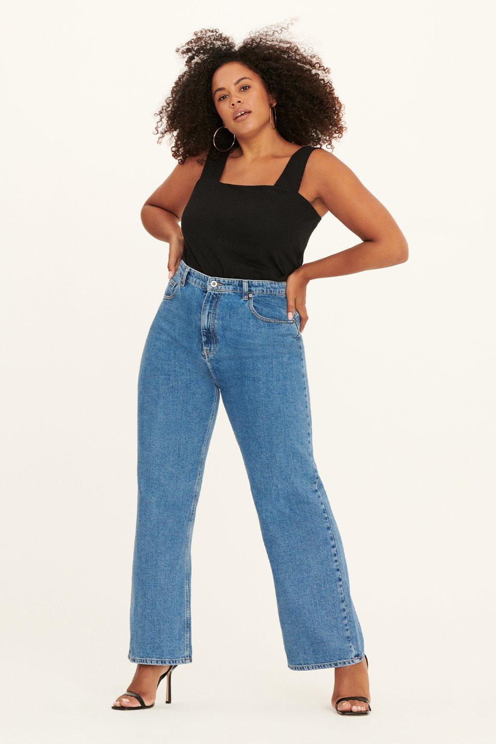 Women’s High Waisted Wide Leg Jeans - mid wash - 14