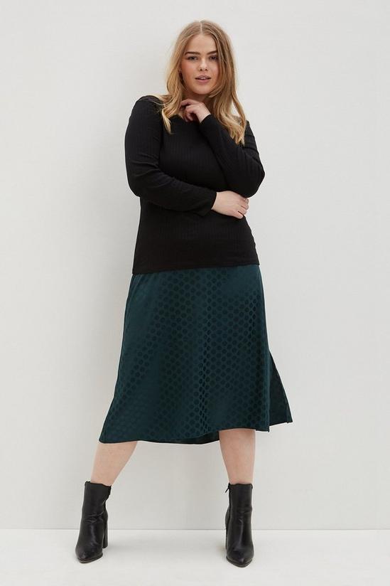 Dorothy Perkins Curve Green Spot Satin Jacquard Midi Skirt 1