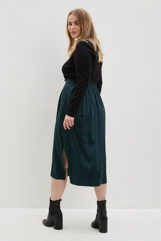 Dorothy Perkins Curve Green Spot Satin Jacquard Midi Skirt 3