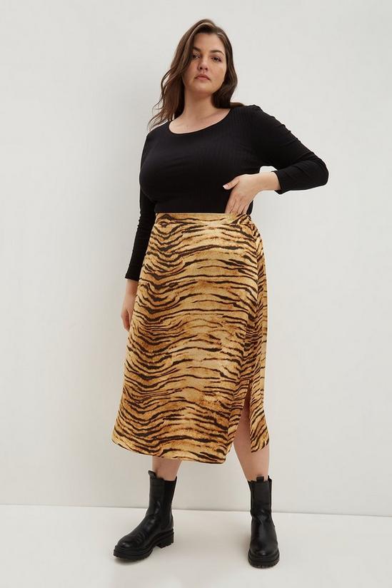 Dorothy Perkins Curve Tiger Animal Satin Print Midi Skirt 1