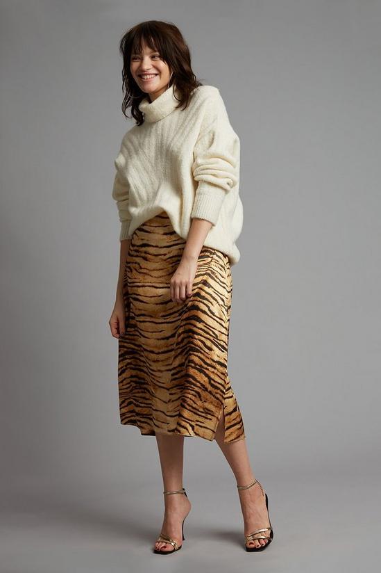 Dorothy Perkins Petite Tiger Print Satin Midi Skirt 2