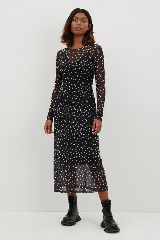 Dorothy Perkins Black Spot Mesh Long Sleeve Midi Dress 1