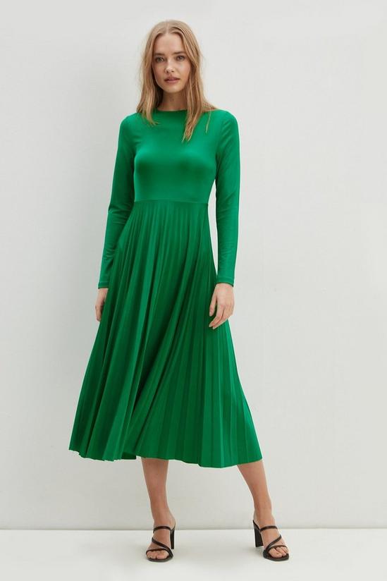 Dorothy Perkins Green Pleated Long Sleeve Midi Dress 1
