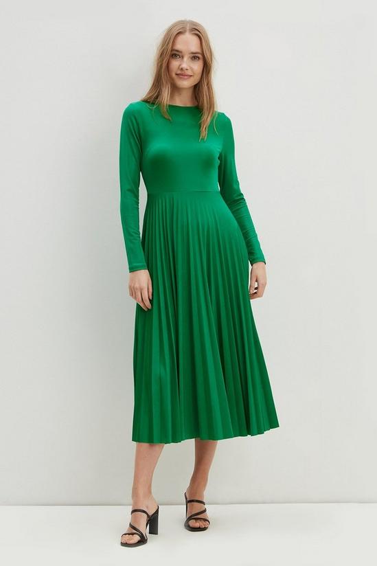 Dorothy Perkins Green Pleated Long Sleeve Midi Dress 2